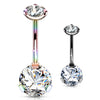 Internally Threaded Prong Set Belly Bar with Titanium Plating