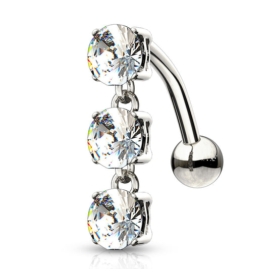 Reverse Gem Chain Belly Bar in 14K White Gold - Reverse Top Down Belly Ring. Navel Rings Australia.