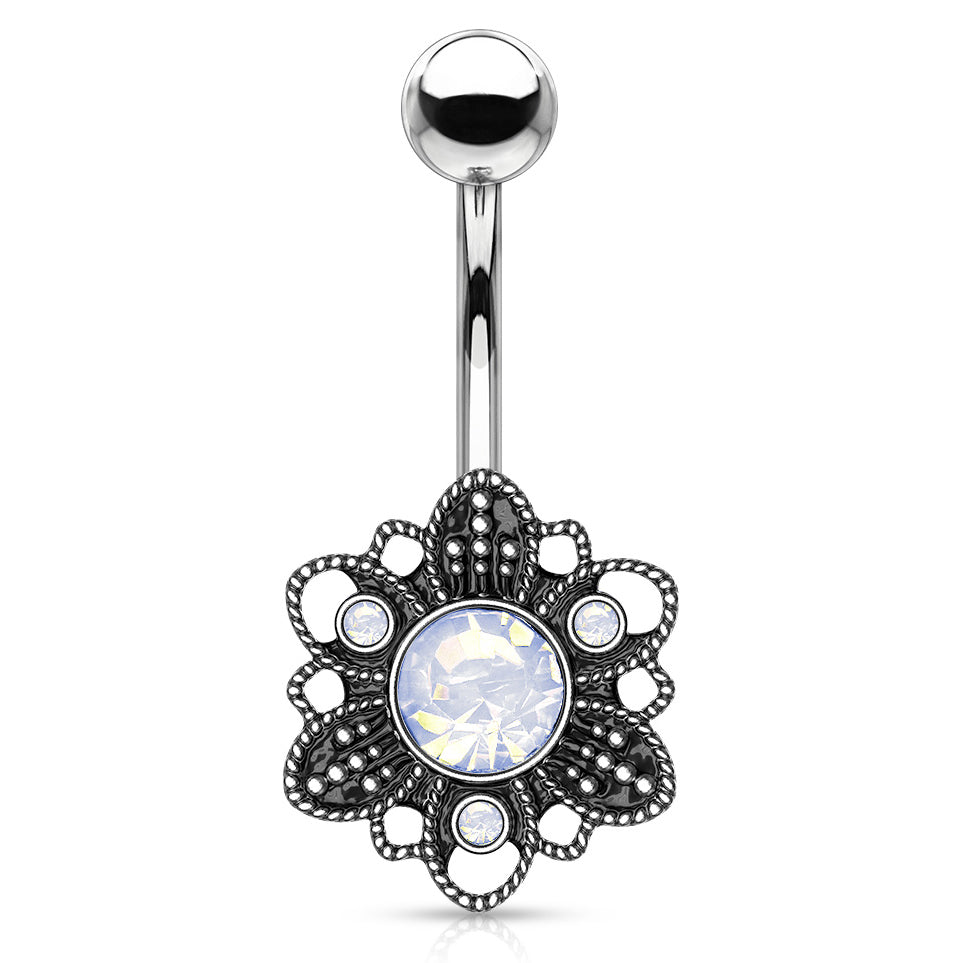 Opalite Bohemian Chancery Belly Bar - Fixed (non-dangle) Belly Bar. Navel Rings Australia.