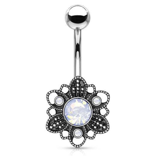 Opalite Bohemian Chancery Belly Bar - Fixed (non-dangle) Belly Bar. Navel Rings Australia.