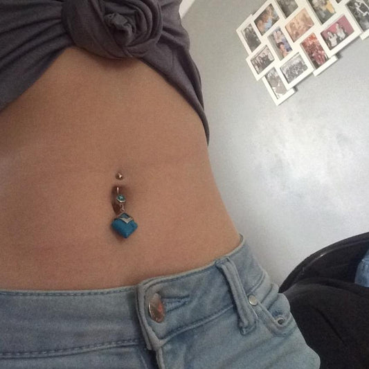 Natural Turquoise Navel Bar - Dangling Belly Ring. Navel Rings Australia.