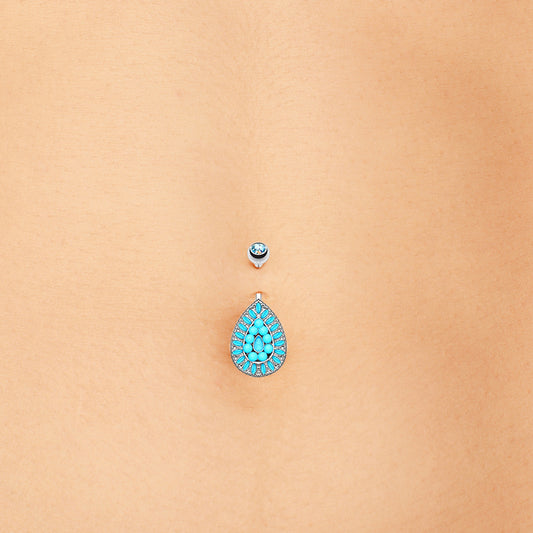 Ocean Turquoise Chakra Navel Ring - Fixed (non-dangle) Belly Bar. Navel Rings Australia.