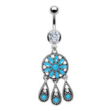Turquoise Dream Chandelier Belly Bar - Fixed (non-dangle) Belly Bar. Navel Rings Australia.