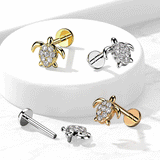 Crystal Sea Turtle Body Jewellery with Gold Plating. Labret, Monroe, Tragus and Cartilage Earrings.