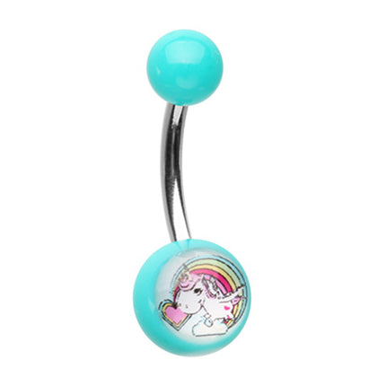 Rainbow Unicorn Belly Bar - Basic Curved Barbell. Navel Rings Australia.