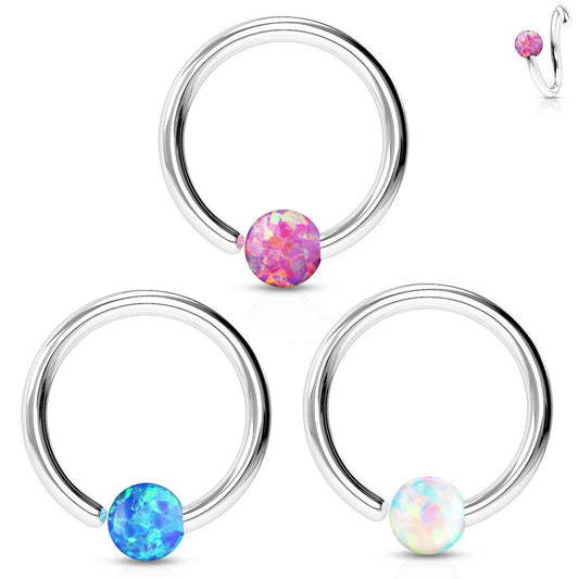One End Opal Captive Belly Rings - Captive Belly Ring. Navel Rings Australia.