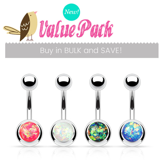 VALUE PACK 4 X Opal Gleam Belly Rings - Basic Curved Barbell. Navel Rings Australia.