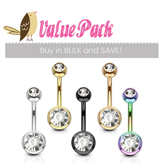 VALUE PACK 5 X Multi Plated Gem Belly Bars - Basic Curved Barbell. Navel Rings Australia.