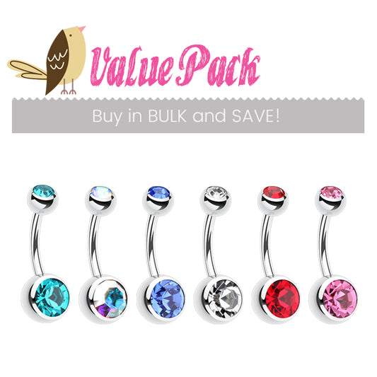 VALUE PACK 6 X Classique Gem Belly Bars - CHOOSE YOUR COLOURS! - Basic Curved Barbell. Navel Rings Australia.