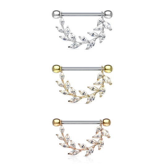 Crystal Vinnì Vine Drop Nipple Bar with Rose Gold Plating - Nipple Ring. Navel Rings Australia.
