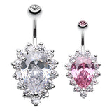 Grande Paved Teardrop Navel Ring - Fixed (non-dangle) Belly Bar. Navel Rings Australia.