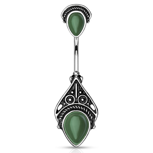Vintage Ministry Belly Bar in Moss Green - Fixed (non-dangle) Belly Bar. Navel Rings Australia.