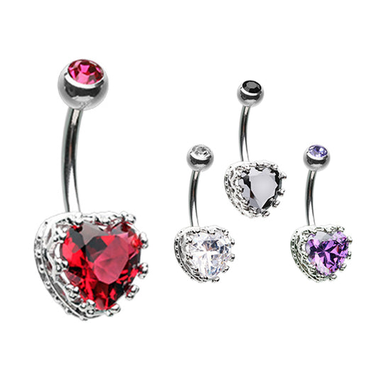Vintage élaborer Heart Belly Bar - Fixed (non-dangle) Belly Bar. Navel Rings Australia.