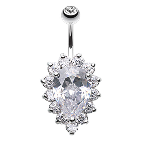 Grande Paved Teardrop Navel Ring - Fixed (non-dangle) Belly Bar. Navel Rings Australia.