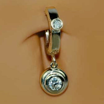TummyToys® White Gold Diamanté Drop Belly Huggy - TummyToys® Patented Clasp. Navel Rings Australia.