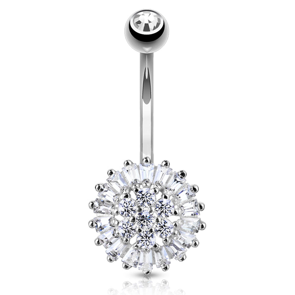 Baguette Spinner Belly Ring in 14K White Gold - Fixed (non-dangle) Belly Bar. Navel Rings Australia.