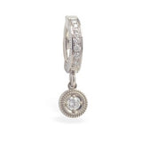 TummyToys® White Gold REAL Diamond Solitaire Dangle Belly Ring - TummyToys® Patented Clasp. Navel Rings Australia.