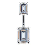 14K White Gold Emerald Cut Belly Rings - Basic Curved Barbell. Navel Rings Australia.