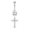 Marquise Set Cross Belly Bar in 14K White Gold
