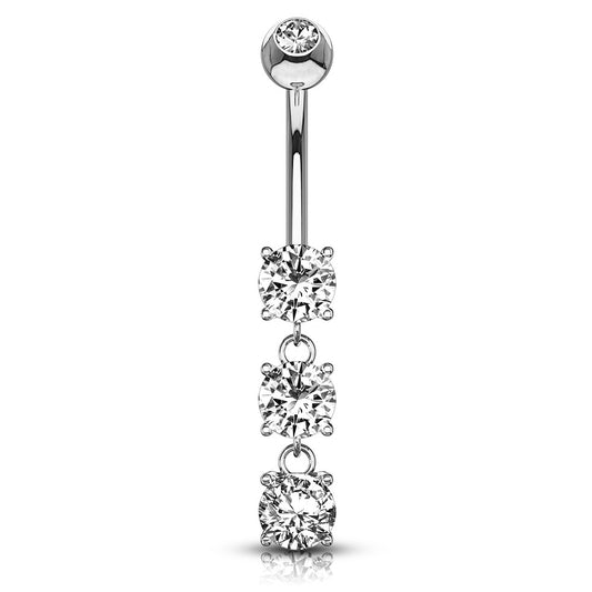 Classic Trio Belly Ring in 14K White Gold - Dangling Belly Ring. Navel Rings Australia.