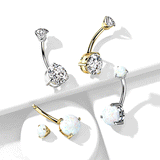 Opal Tiered Belly Ring in 14K White Gold
