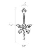 Marquise Dragonfly Belly Bar in 14K White Gold - Fixed (non-dangle) Belly Bar. Navel Rings Australia.