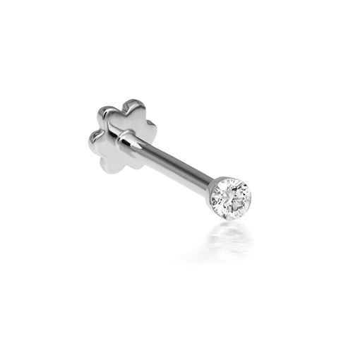 Invisible Set Diamond Threaded Stud Earring by Maria Tash in 18K White Gold. Flat Stud.