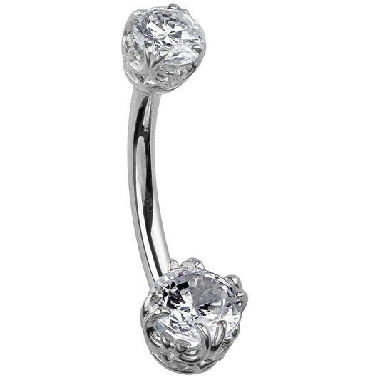 Filigree 14K White Gold Gem Belly Rings - Basic Curved Barbell. Navel Rings Australia.