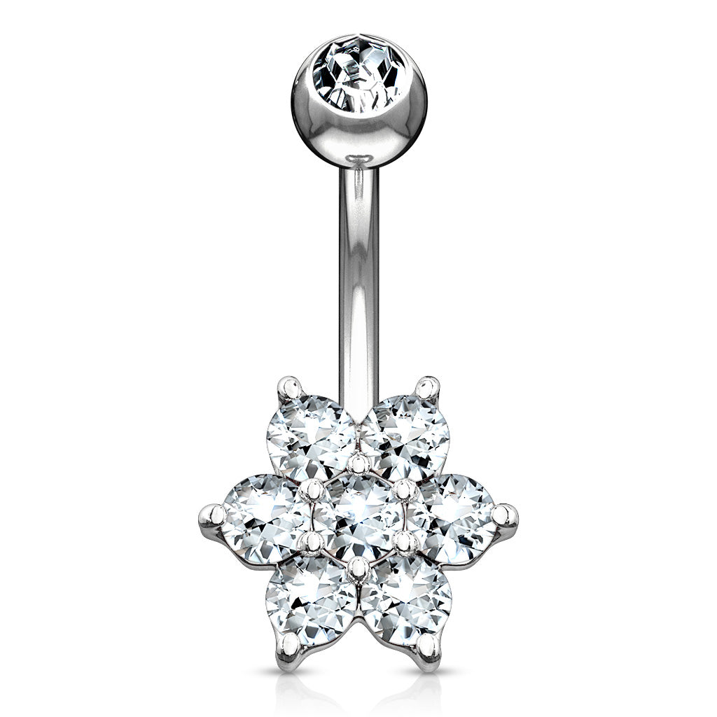 Deity Flower Belly Ring in 14K White Gold - Fixed (non-dangle) Belly Bar. Navel Rings Australia.
