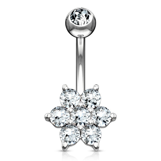 Deity Flower Belly Ring in 14K White Gold - Fixed (non-dangle) Belly Bar. Navel Rings Australia.