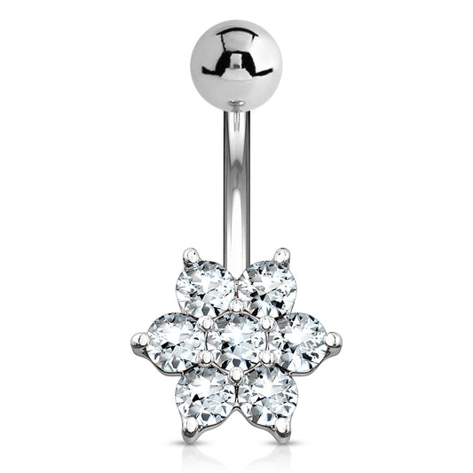 Deity Flower Belly Ring in 14K White Gold - Fixed (non-dangle) Belly Bar. Navel Rings Australia.