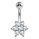 Deity Flower Belly Ring in 14K White Gold - Fixed (non-dangle) Belly Bar. Navel Rings Australia.