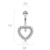 Taji Paved Heart Belly Ring in 14K White Gold - Fixed (non-dangle) Belly Bar. Navel Rings Australia.