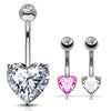 Classic Prong Heart Belly Ring in 14K White Gold