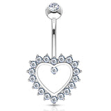 Taji Paved Heart Belly Ring in 14K White Gold - Fixed (non-dangle) Belly Bar. Navel Rings Australia.
