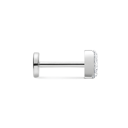 Invisible Set Triangle Diamond Threaded Stud Earring by Maria Tash in 18K White Gold. Flat Stud.