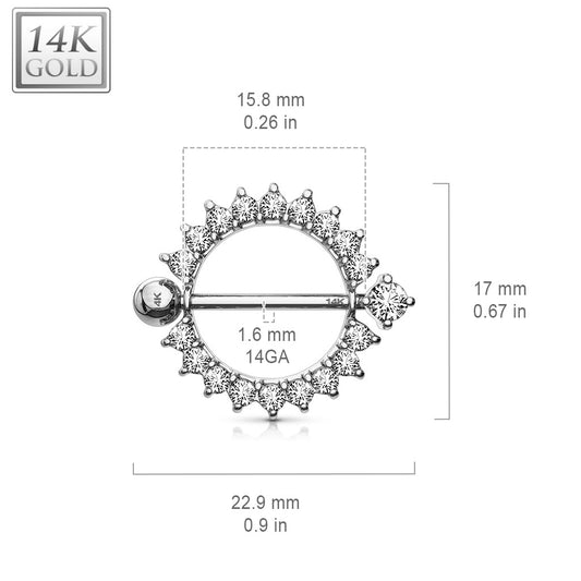 Sunburst Nipple Ring in 14K White Gold - Nipple Ring. Navel Rings Australia.