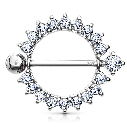Sunburst Nipple Ring in 14K White Gold - Nipple Ring. Navel Rings Australia.