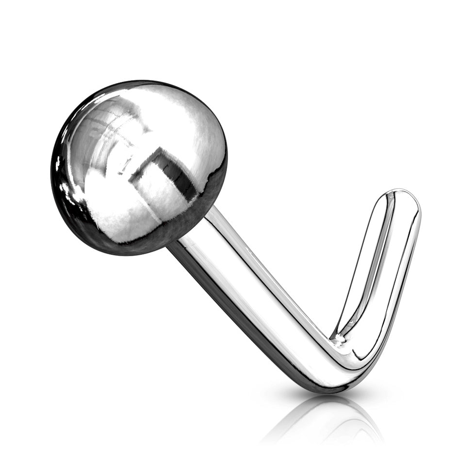 Classic Ball L-Shape Nose Ring in 14K White Gold - Nostril. Navel Rings Australia.