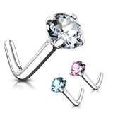 Classic Prong L-Bend Nose Ring in 14K White Gold - Nostril. Navel Rings Australia.