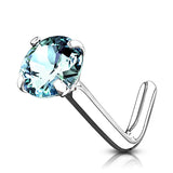 Classic Prong L-Bend Nose Ring in 14K White Gold - Nostril. Navel Rings Australia.