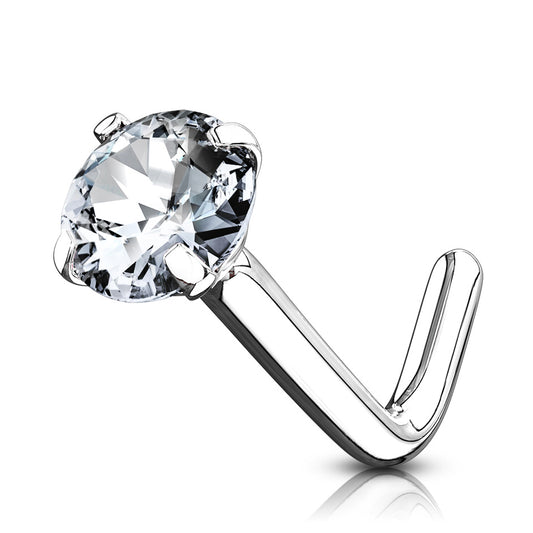 Classic Prong L-Bend Nose Ring in 14K White Gold - Nostril. Navel Rings Australia.