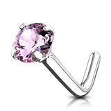 Classic Prong L-Bend Nose Ring in 14K White Gold - Nostril. Navel Rings Australia.