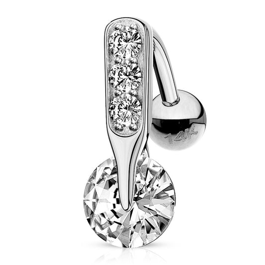 Classic Reverse Gem Belly Ring in 14K White Gold - Reverse Top Down Belly Ring. Navel Rings Australia.