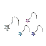 Star Gem Corkscrew Nose Ring in 14K White Gold