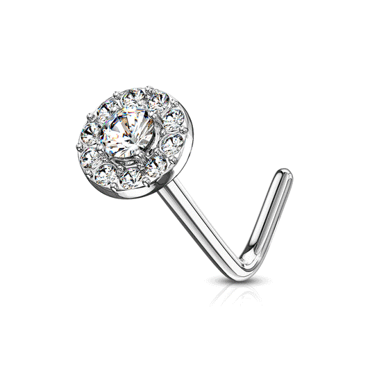 Royal Cut L-Shape Nose Ring in 14K White Gold