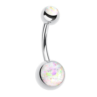 Double Gem Opal Gleam Classique Belly Bars - Basic Curved Barbell. Navel Rings Australia.