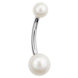 14K White Gold Cultured Pearl Belly Button Bars - Basic Curved Barbell. Navel Rings Australia.