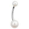 14K White Gold Cultured Pearl Belly Button Bars