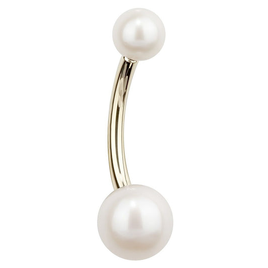 14K Solid Gold Cultured Pearl Belly Piercing Rings - Basic Curved Barbell. Navel Rings Australia.